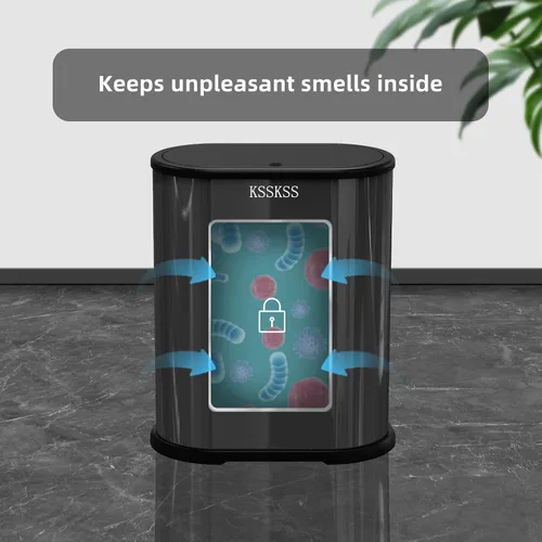 Miniatura 7 de KSSKSS Cubo de basura pequeño de acero inoxidable de 1.8 galones con tapa tipo prensa, cubo de basura delgado para baño, cubo de revestimiento Negro