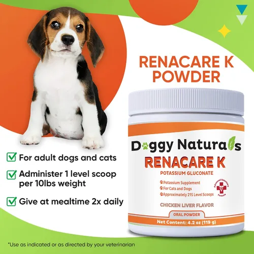 Miniatura 7 de RenaCare K es para Renal K (gluconato de potasio) Suplemento en polvo de potasio para perros y gatos, (4 onzas) con sabor a hígado de pollo
