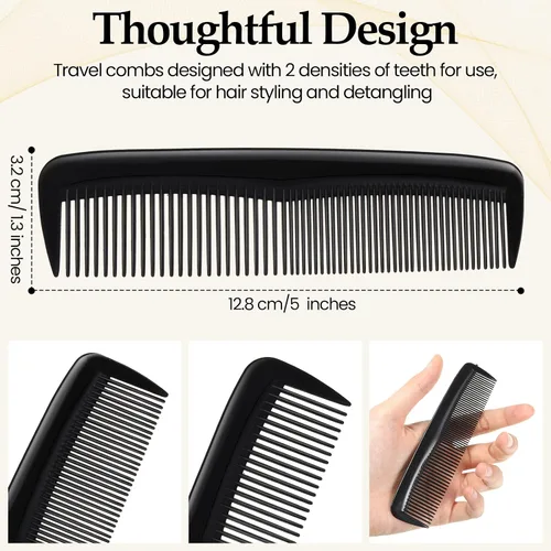 Miniatura 2 de Mimorou 150 peines para el cabello a granel, de plástico, color negro, con bolsillo, de 5 pulgadas, dientes finos y anchos para mujeres y hombres