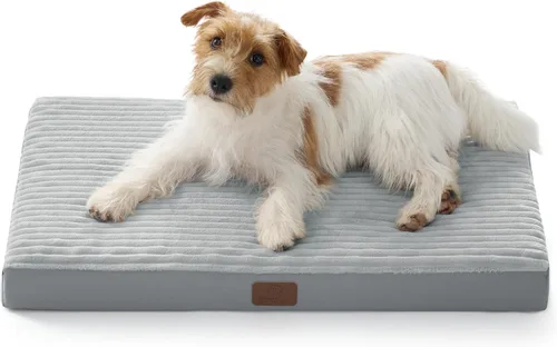 Miniatura 18 de Bedsure ComfyFleece - Camas ortopédicas para perros de gran tamaño para jaula con funda extraíble para máquina, no impermeable, alfombrilla de Gris