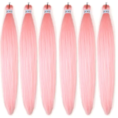Miniatura 189 de Cabello trenzado preestirado rosa magenta, extensiones de cabello sintético de color rosa para trenzas, no tóxico, hipoalergénico