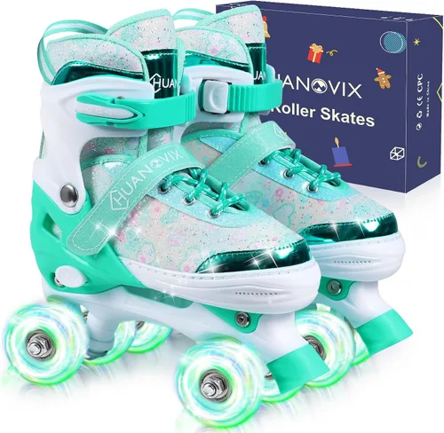 Miniatura 10 de Patines de ruedas para niños, patines rodantes ajustables de 4 tamaños con ruedas que se iluminan, 10C a 6 patines de ruedas para principiantes