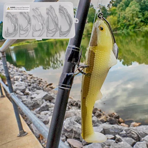 Miniatura 8 de Anzuelos de pesca con peso sin malezas, cabezas de plantilla con cierre giratorio, ganchos con peso para gusano agua salada, pesca de lubina de agua
