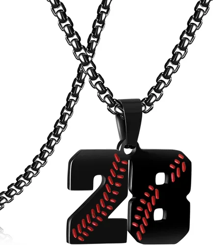 Miniatura 127 de SKQIR Colgante de número de jersey de béisbol para hombres y niños - Cadena de acero inoxidable para atletas - Negro
