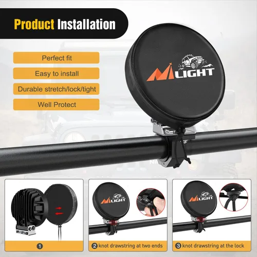 Miniatura 4 de Nilight Cubierta de Luz Pod Redonda de 7 Pulgadas para Conducción Todoterreno, 7.25 Pulgadas de Diámetro, Cubierta Protectora de Cuero Negro