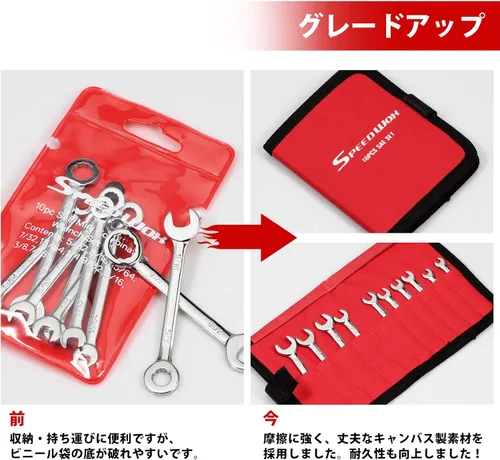 Miniatura 6 de SPEEDWOX Juego de mini llaves inglesas de 10 piezas, tamaños estándar SAE, acero de alto carbono, bolsa de lona portátil