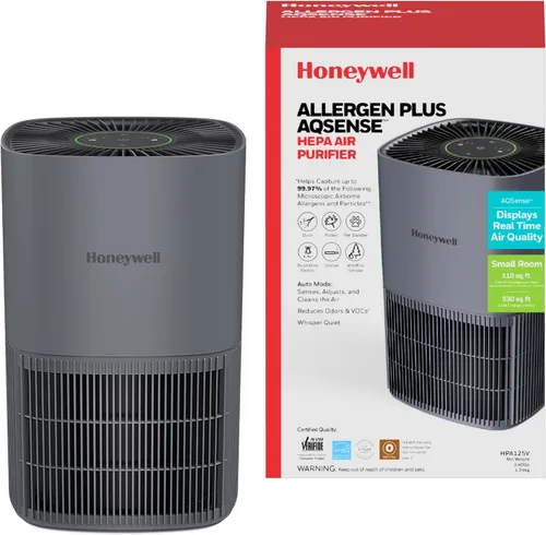 Honeywell Allergen Plus HPA125V - Purificadores de aire compactos HEPA para habitación pequeña, cobertura de hasta 530 pies cuadrados, filtro 3 en