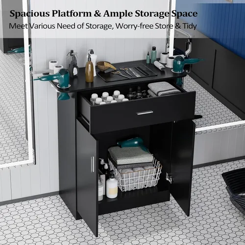 Miniatura 5 de OmySalon Estación de almacenamiento de salón, estaciones de peluquería, equipo de spa para salón de belleza, gabinete independiente con 1 cajón, 1