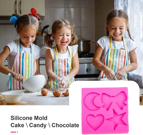 Miniatura 4 de Molde de silicona para chocolate, dulces y pasteles, forma de corazón, luna, estrella, lazo, grado alimenticio, reutilizable, resistente a altas