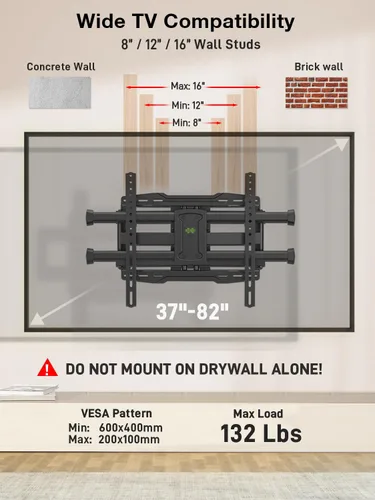 Miniatura 7 de USX Mount Soporte de pared para TV de movimiento completo para televisores de 37 a 82 pulgadas, soporte de pared giratorio e inclinable para TV