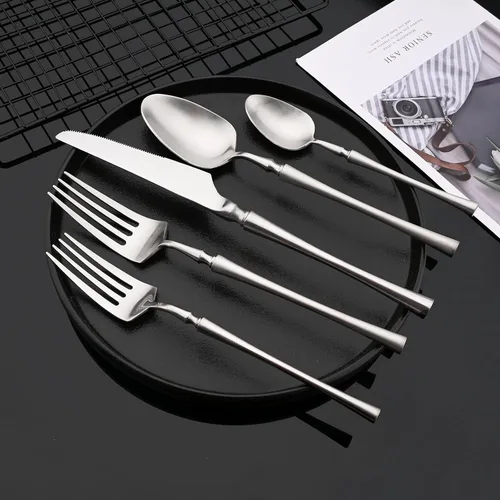 Miniatura 2 de JASHII Silverware - Juego de utensilios de cocina de acero inoxidable 304 de 20 piezas para 4, incluye cucharas, tenedores, cuchillos, acabado mate