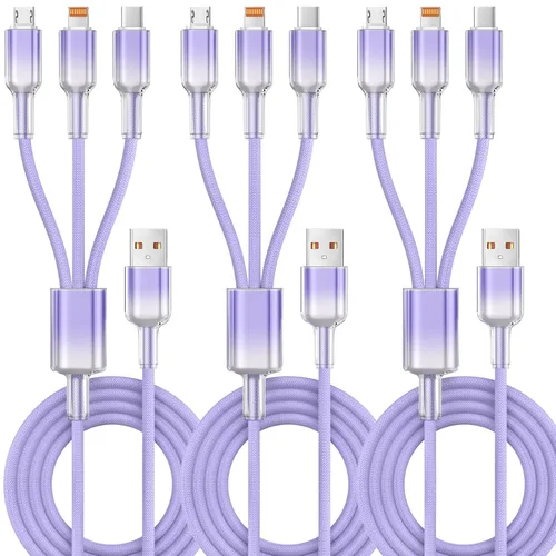 Miniatura 17 de Cable de carga múltiple (paquete de 2 cables de 4 pies) 3 en 1 para múltiples dispositivos, cable de carga universal trenzado de nailon para Negro