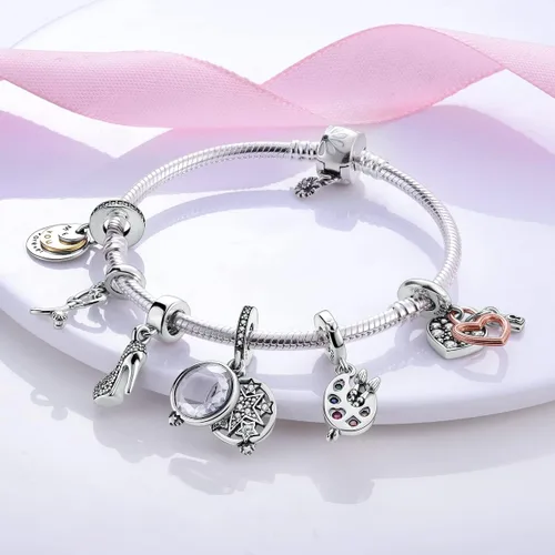 Miniatura 4 de Parmuz Charm Bracelet For Woman 925 Sterling Silver Basic heart clasp Iconic Moments Snake Chain Bracelet Gift for Teen Girls Men Mother Daughter