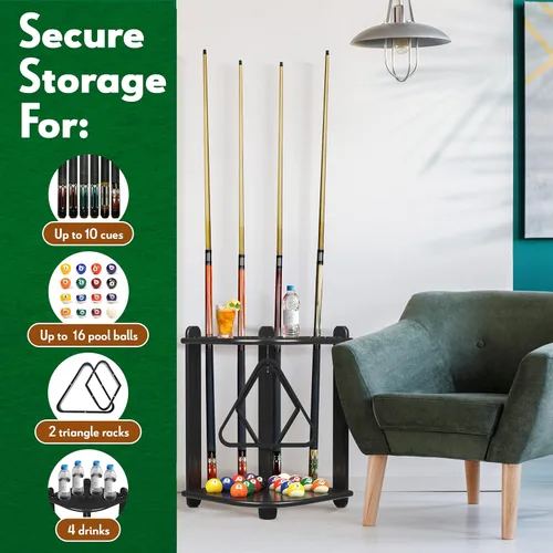Miniatura 2 de Soporte para Palos de Billar - Solo Rack para Tacos - Soporte de Madera con Capacidad para 8/10 Palos de Billar, un Juego Completo de Bolas e