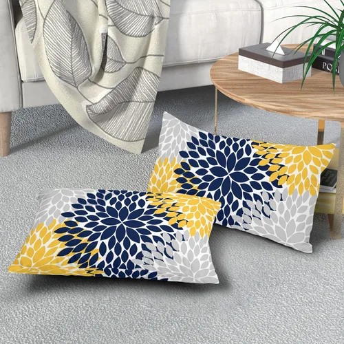 Miniatura 7 de Kawani Juego de 2 fundas de almohada de 12 x 20 pulgadas, diseño geométrico floral de dalia gris, juego de 2 elegantes almohadas lumbares de flores