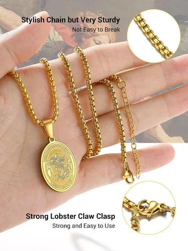 Miniatura 4 de Prosteel. - Collar con dije y cadena de San Miguel Arcángel, joyería religiosa católica.