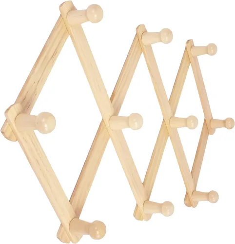 Miniatura 15 de AMAPON Perchero de pared de madera estilo acordeón, ampliable, con 13 ganchos (clavos) para colgar sombreros, chaquetas, tazas de café, bolsos
