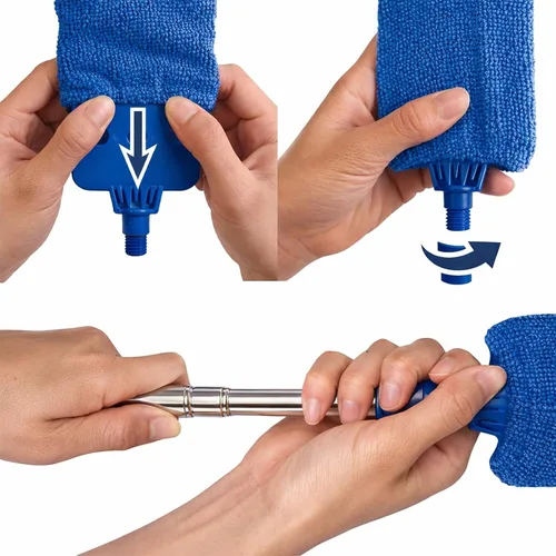 Miniatura 7 de Limpiador de polvo retráctil con poste de extensión de 30 a 100 pulgadas, herramientas de limpieza con 3 paños de microfibra para quitar el polvo
