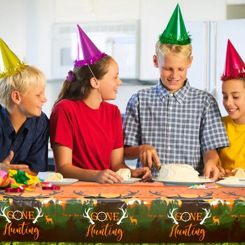 Miniatura 6 de Paquete de 4 manteles de fiesta temática de caza, suministros de fiesta de cumpleaños de caza, mantel de decoración de fiesta para cumpleaños, 52 x