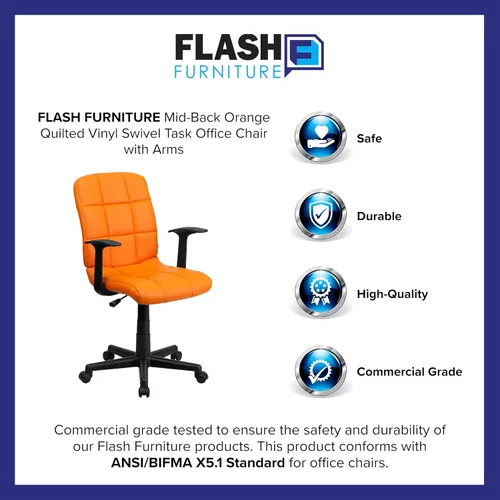 Miniatura 4 de Flash Furniture - Silla giratoria de respaldo medio de vinilo, acolchada, color negro Naranja