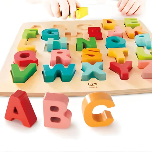 Miniatura 3 de Hape Rompecabezas de aprendizaje de bloques del alfabeto, letras ABC de madera, tablero de juguete educativo colorido para niños pequeños y niños