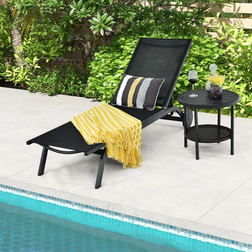 Miniatura 2 de COSTWAY Tumbona para patio al aire libre, sillón reclinable ajustable de 6 posiciones con marco de aluminio estable, silla portátil al aire libre