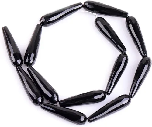 Miniatura 5 de Cuentas de ágata negra para hacer joyas, piedras preciosas naturales semipreciosas de 0.315 x 1.181 in de largo, lágrima facetada de 15 pulgadas JOE