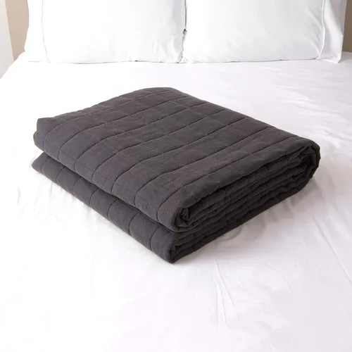 Miniatura 5 de Best Home Fashion Edredón de lino y algodón con diamantes, elegancia casual, ropa de cama ligera y elegante, manta, individual, gris, 86 pulgadas