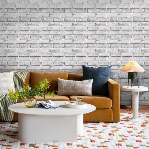 Miniatura 7 de COMSTICKC Paneles de pared de ladrillo sintético 3D para despegar y pegar, 10 piezas de 12 x 12 pulgadas, ladrillos pequeños blancos, papel tapiz