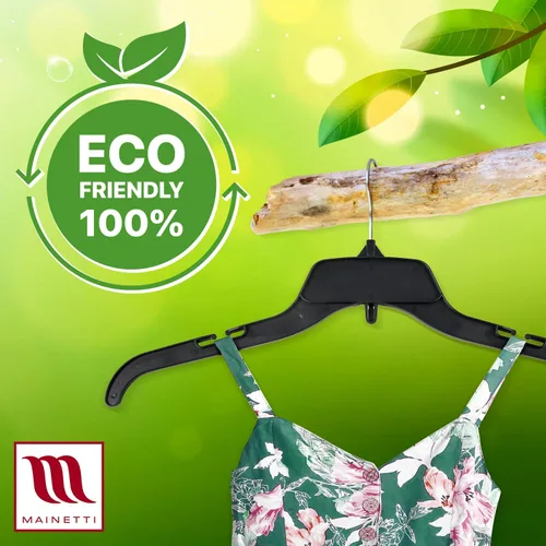 Miniatura 7 de Mainetti 484 - Ganchos de plástico negro reciclado - 100 unidades con gancho giratorio de metal y muescas para tirantes, ideal para camisas, blusas
