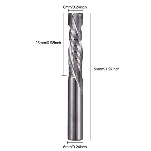 Miniatura 2 de 6X25mm de corte arriba y abajo, cortadores de herramientas de carburo en espiral de dos flautas para fresadoras CNC, brocas de extremo de madera