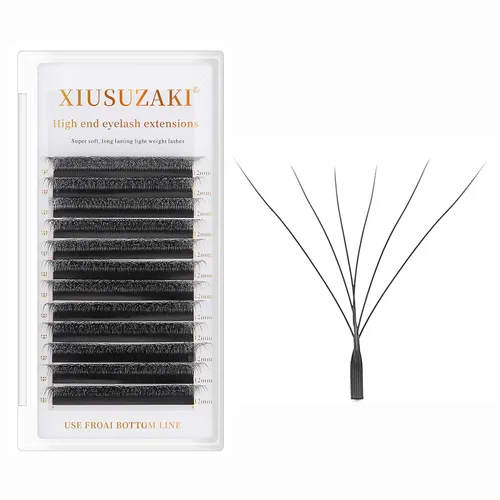 Extensiones de pestañas falsas 6D con volumen, abanico prefabricado, rizado 0.07 D, mezcla de 8-15mm, pestañas mate negras en forma de W,