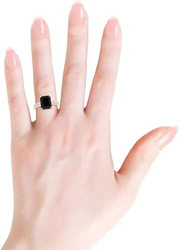 Miniatura 4 de Angara Anillo de ónix negro natural con diamantes en oro macizo de 14 quilates, platino para mujeres y niñas (grado AAA, tamaño 0.354 x 0.276 in)