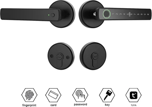 Miniatura 2 de Juego de cerradura inteligente para puerta, huella digital, código de acceso, tarjetas, control de aplicación, cerrojo de entrada sin llave con asa