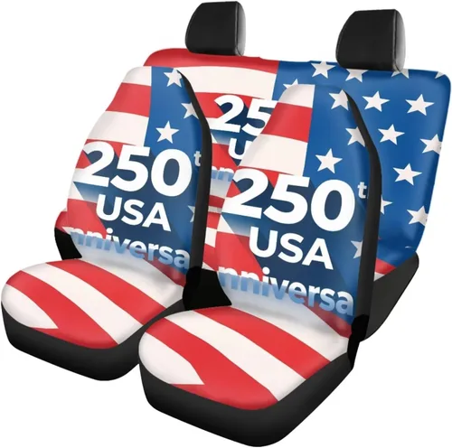 Howilath 250 USA Anniversary - Juego de 4 fundas de asiento de automóvil de ajuste universal para asientos delanteros y traseros para uso en todas