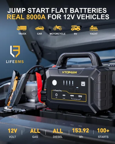 Miniatura 10 de VTOMAN V-Truck Pro 8000A Arrancador de Batería de Coche con Carga Rápida de 65W, Arrancador Portátil de 41600mAh para Todos los Motores de Gasolina