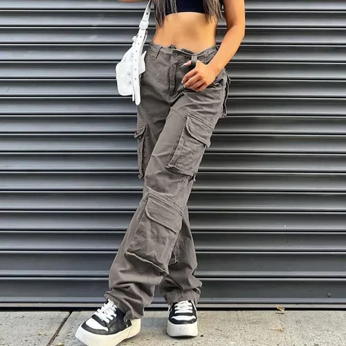 Miniatura 2 de Pantalones cargo de tiro bajo para mujer, pantalones de paracaídas holgados Y2K, ropa de calle, pantalones sueltos de cintura alta, pantalones