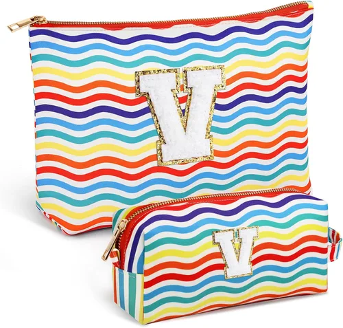 Miniatura 16 de Bolsa de viaje de maquillaje con monograma de 2 piezas para regalos de niñas adolescentes, bolsa de cosméticos para niñas, bolsa de aseo de viaje