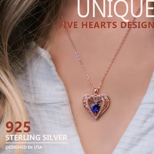 Miniatura 14 de Collar de cristal de 5 corazones, chapado en oro rosa de 18 quilates, colgante con cadena de plata de ley 925 de 18 + 2 pulgadas, joyería de piedra
