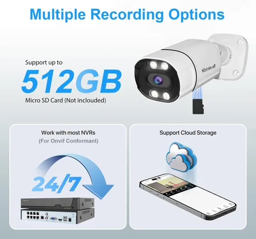Miniatura 7 de JideTech Cámara bala IP PoE de 5MP para exteriores, visión nocturna IR/color de 120 pies, audio de 2 vías, detección de vehículos y humanos AI