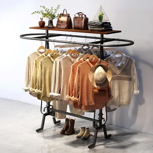 Miniatura 5 de Perchero redondo para ropa, estante de ropa comercial de pie, perchero ovalado de hierro para colgar ropa, para dormitorios, exhibición de Negro