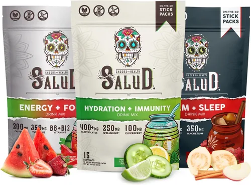 Salud Variety Paquete de 3 | Energía + Enfoque 2 en 1 (sandía de fresa), hidratación + inmunidad (lima de pepino) y calma + sueño (almuerzo), 15
