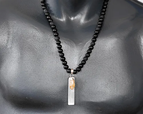 Miniatura 110 de Colgante de turmalina cruda natural, Collar de cuentas de ónix negro genuino, Collar de piedra negra, Collar de piedras preciosas, Cuentas de 0.315