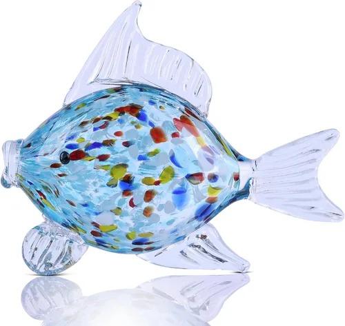 Figura grande de pez de vidrio para decoración del hogar, estatua de animales marinos de vidrio soplado a mano, escultura decorativa con temática