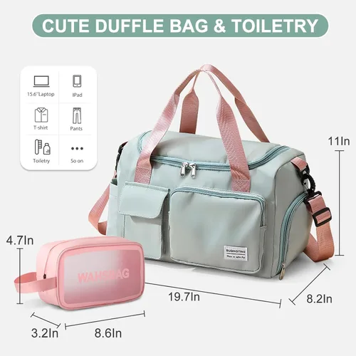 Miniatura 106 de Pequeña bolsa de gimnasio para mujer, bolsa de viaje con compartimento para zapatos