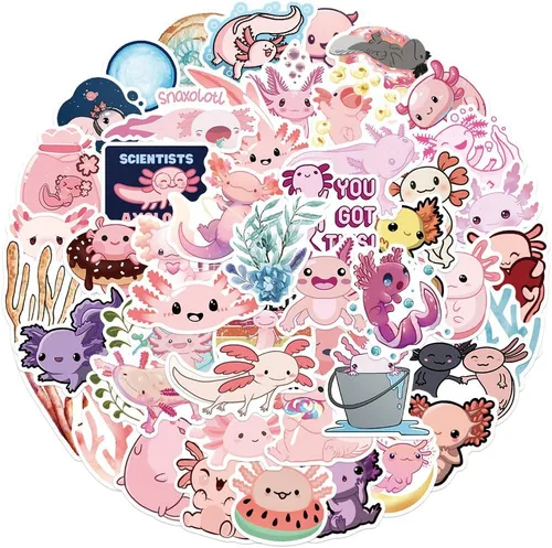 50 calcomanías de vinilo Kawaii Salamandra Funimost de animales de agua, impermeables, para botella de agua, laptop, teléfono, álbum de recortes,