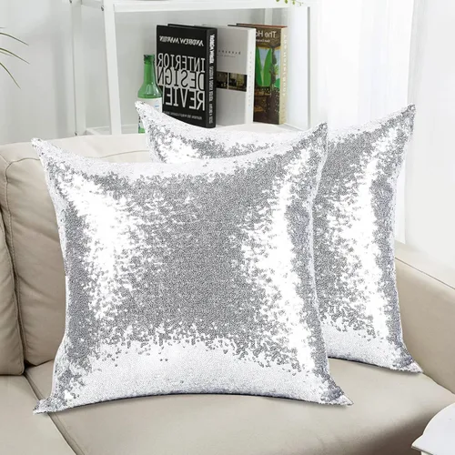 Miniatura 8 de 2 almohadas decorativas de lentejuelas doradas, 18 x 18 pulgadas, fundas de cojín cuadradas con lentejuelas con purpurina de tela sólida, diseño