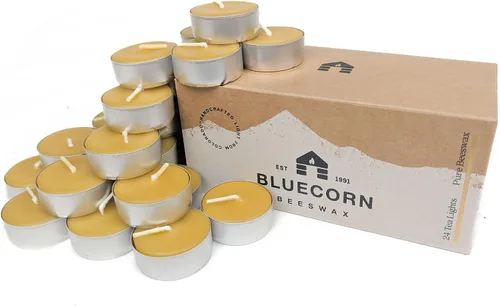 Miniatura 11 de Bluecorn Beeswax Velas de té, cera de abejas natural 100% pura, velas de té blancas en tazas de metal, sin fragancia, combustión limpia, cera