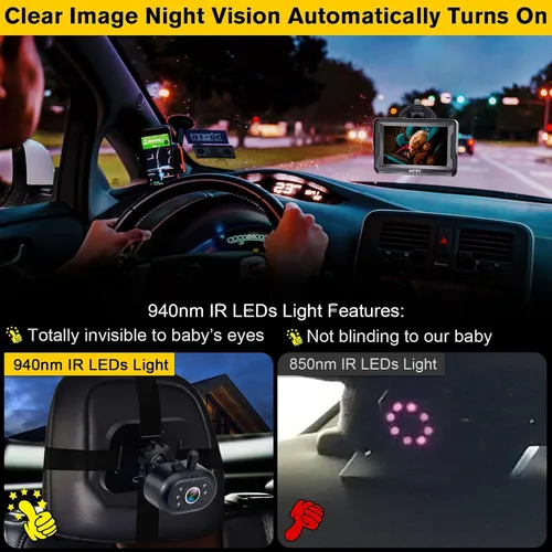 Miniatura 4 de AMTIFO Cámara para Bebé de Coche Fácil Instalación: Visión Nocturna Clara 2 Minutos Plug-Play Cámara de Asiento Trasero Rotación 360° Monitor