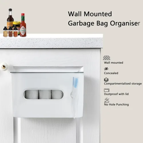 Miniatura 2 de Bolsas de basura con cordón, bolsas de basura de plástico para montaje en pared, 12 litros, bolsas de basura de 12 litros, paquete de 5 rollos de 75